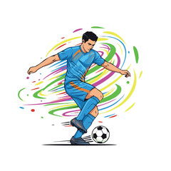 Dynamic soccer player illustration with colorful motion effects, perfect for sports posters, athlete artwork, football event branding, and energetic motion graphics