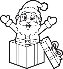 Outlined santa jumps from gift box