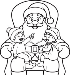Outlined Santa with kids