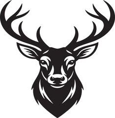 Naklejka premium A dark silhouette of a stag's head with impressive, branching antlers against a light gray background.