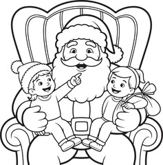 Outlined Santa with kids