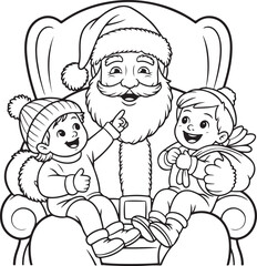 Outlined Santa with kids