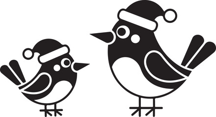 Robin with Santa Claus hats isolatedon white,vector new year elements for christmas design silhouette