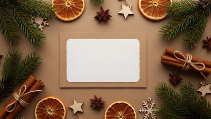 Blank christmas greeting card with fir tree branches