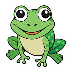 Cheerful Cartoon Frog Sitting With Big Eyes, Green Skin, and White Background