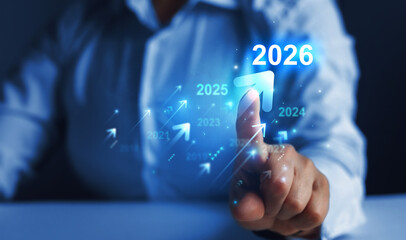 Growth graph a year 2026 of business and data analysis. Development to success in year 2026.	
