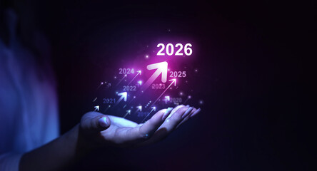 Growth graph a year 2026 of business and data analysis. Development to success in year 2026.	
