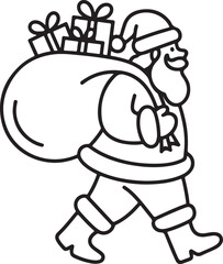 Santa with Sack Silhouette Walking A Christmas Holiday Illustration