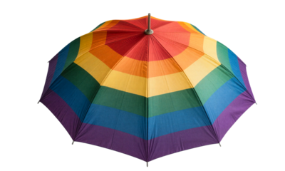 Classic rainbow striped umbrella, ideal for fun and playful rain scenes. Iconic bright segments for cheerful weather protection.