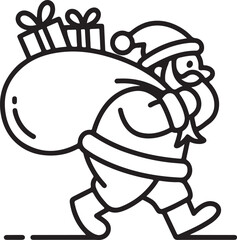 Santa with Sack Silhouette Walking A Christmas Holiday Illustration