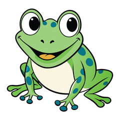 Cheerful Cartoon Frog with Teal Spots on White Background