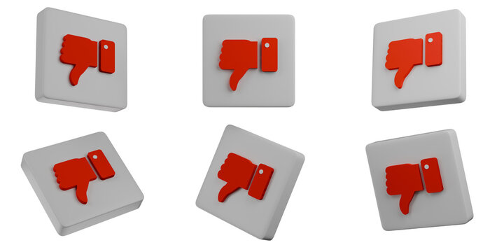 Red Thumbs Down 3D Icon Set Dislike Button Symbols Negative Feedback Social Media Disapproval on transparent background