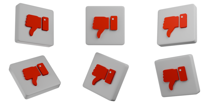 Red Thumbs Down 3D Icon Set Dislike Button Symbols Negative Feedback Social Media Disapproval on transparent background - Powered by Adobe