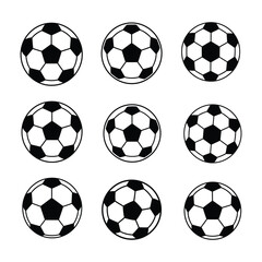 Nine soccer balls arranged in a grid pattern isolated on white background