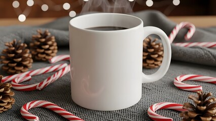 cup of coffee with cookies and christmas decorations
