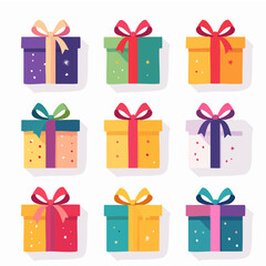 New Year Gift Box Flat Vector Elements
