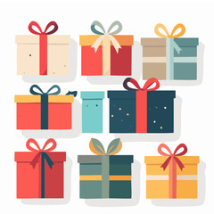 New Year Gift Box Flat Vector Elements