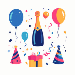 New Year Party Celebration Flat Vector Elements