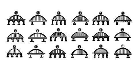 Silhouetted bridge icons isolated on white background showcase architectural diversity