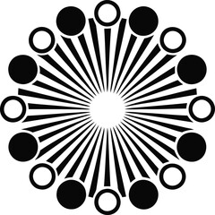 Abstract radial design isolated on white background featuring circles and lines