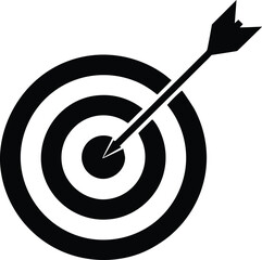 Arrow hitting the center of a target isolated on white background, achieving goal