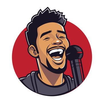 Dynamic Pop Art Style Singer with Vintage Microphone on Red Background (AI Generated)