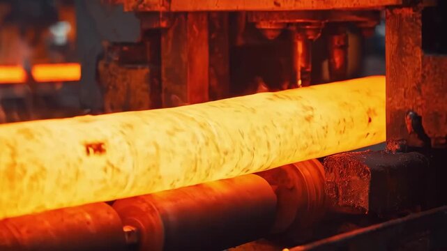 Shot of aluminum billets being prepared and fed into a hydraulic extrusion machine highlighting the raw material to product transformation process.