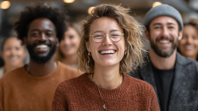 Diverse group of employees celebrating success, networking, and building strong colleague relationships after meeting, indoor high quality realistic scene