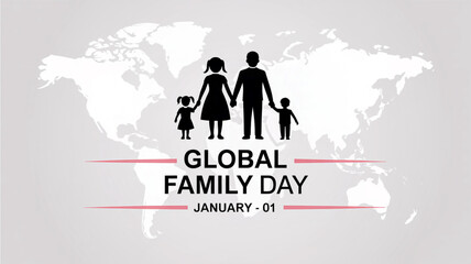 Global family day celebration, family silhouette on world map concept.