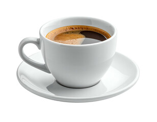 Fresh Coffee Brewed in a White Ceramic Cup on a Saucer
