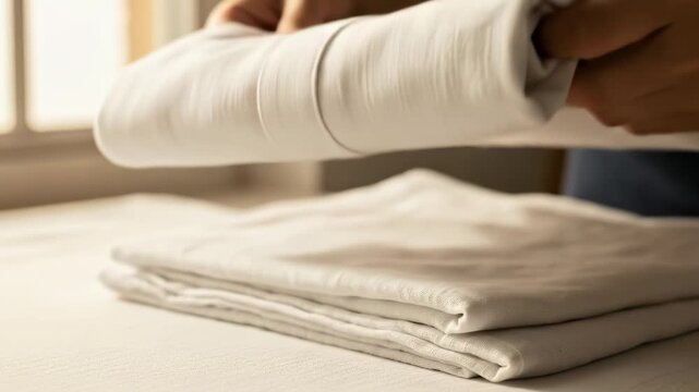 Demonstrating the Art of Folding Towels Neatly.