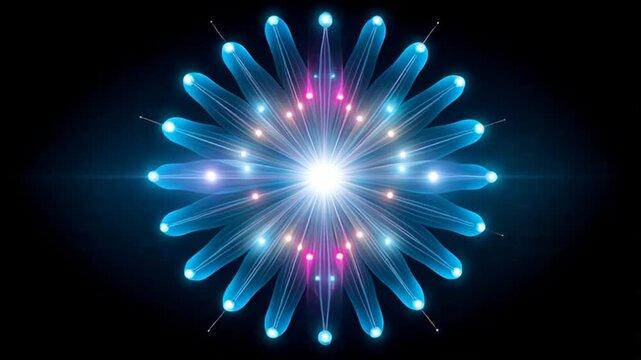 Dynamic Abstract Blue Glowing Light Flower Starburst Energy Background