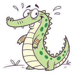 Fototapeta premium Cheerful Green Alligator Cartoon on a White Background
