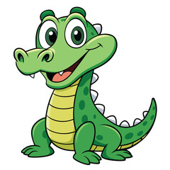 Naklejka premium Cheerful Green Cartoon Crocodile Sitting with a Friendly Smile on White Background