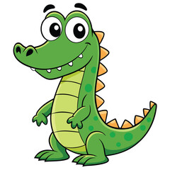 Obraz premium Cheerful Green Crocodile Cartoon Character Standing on a White Background
