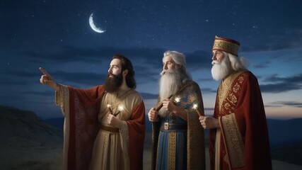 Three Kings Observe the North Star on a Clear Night