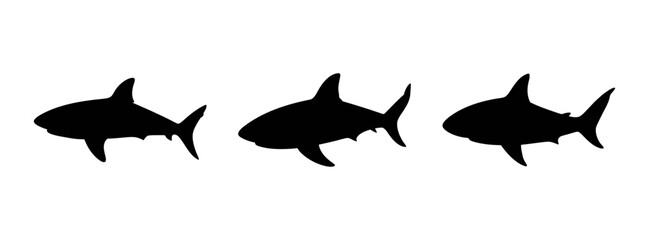 Three shark silhouettes swimming in the ocean great white shark vector illustration wildlife art