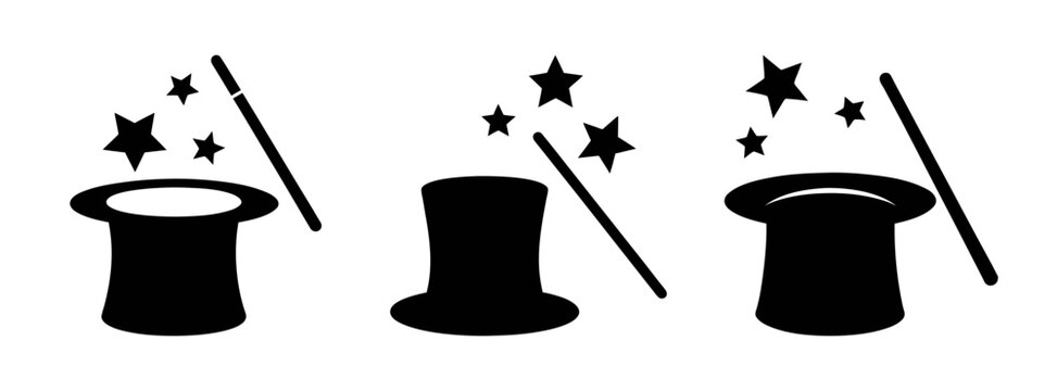 Magic show illustration with magician hats and wands for kids party and event design idea