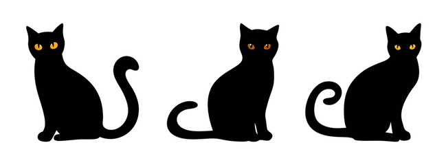 Three black cats vector illustration halloween cats silhouette spooky cats pet animals feline design black