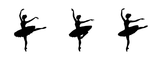 Silhouette ballet dancers performing arabesque pose vector art for dance studio and classes design