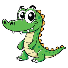 Fototapeta premium Cheerful Green Crocodile Standing Pose with Big Eyes on White Background