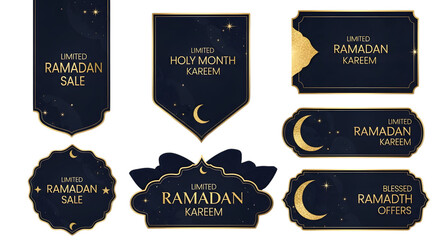 Golden ramadan banners, sales and greetings isolated on transparent background