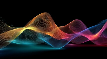 Abstract colorful sound wave energy flowing on black background
