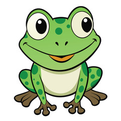 Obraz premium Cheerful Green Frog with Big Eyes and Cartoon Style, on White