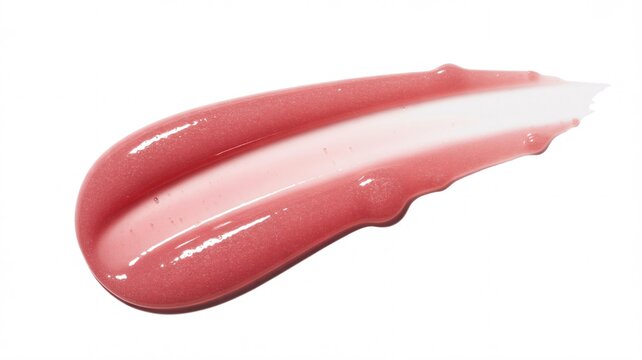 Glossy Coral Pink Lip Gloss Swatch Macro on White Background