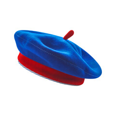 Blue and red beret isolated on transparent background stylish and colorful hat for artists and fashion enthusiasts