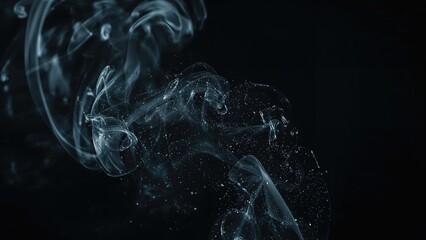 Abstract smoke and dust particles with swirling patterns and star-like specks.