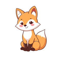 Obraz premium Cute cartoon fox sitting and smiling isolated on transparent background