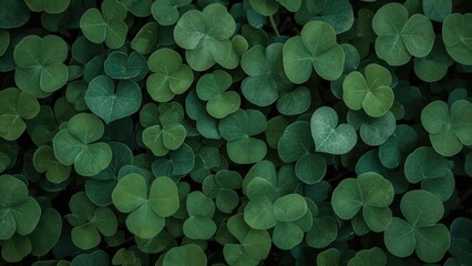 A dense cluster of green shamrock leaves, covering the ground evenly with vibrant foliage.