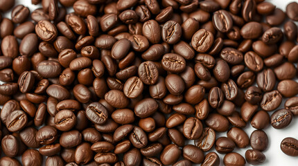 Obraz premium A close up view of a pile of roasted coffee beans with their brown color and distinct shapes visible clearly